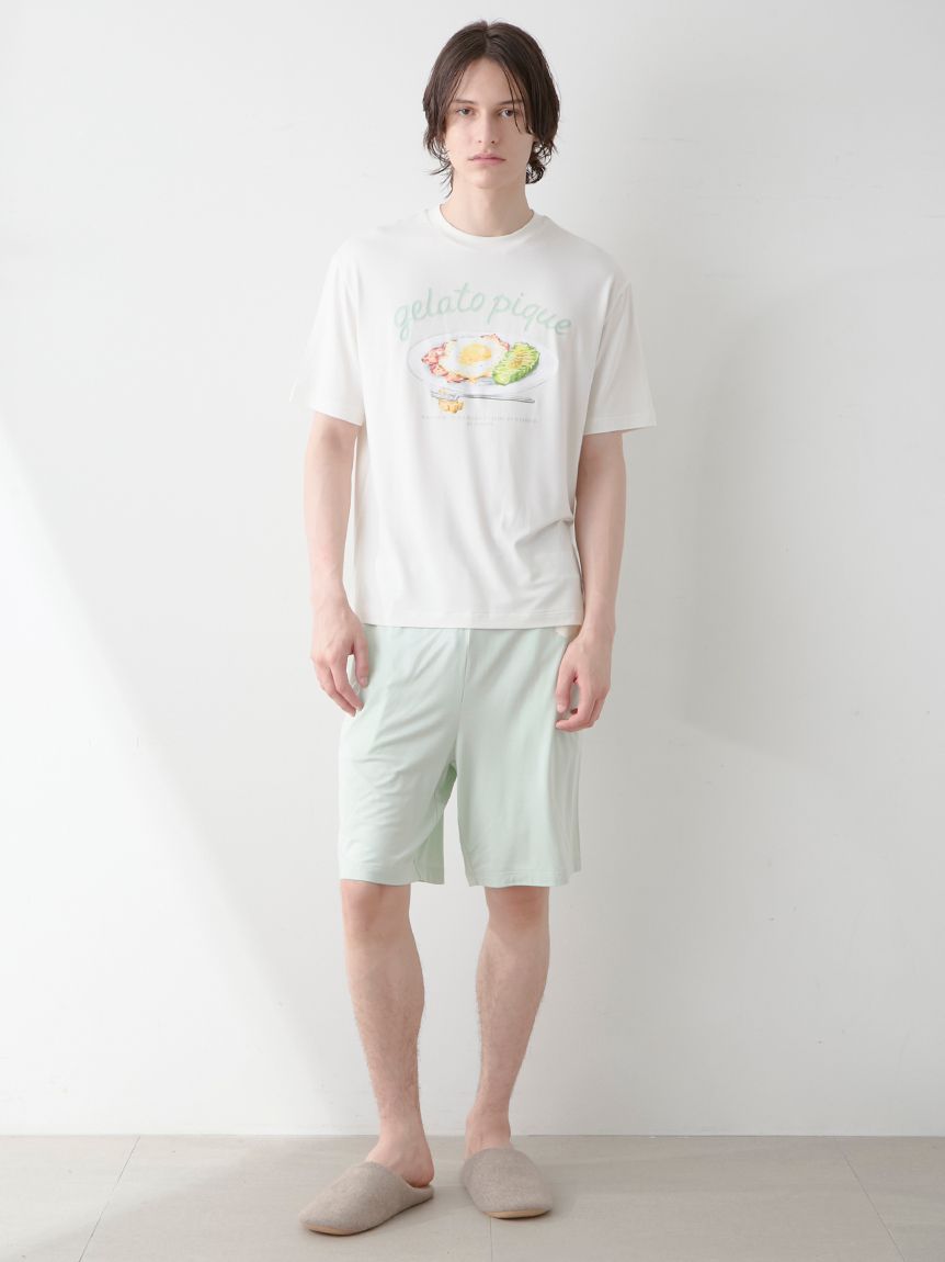 大人気!! gelato pique 接触冷感 プルオーバー&ハーフパンツ SET HOMME】【接触冷感】サニーサイドエッグワンポイントハーフ