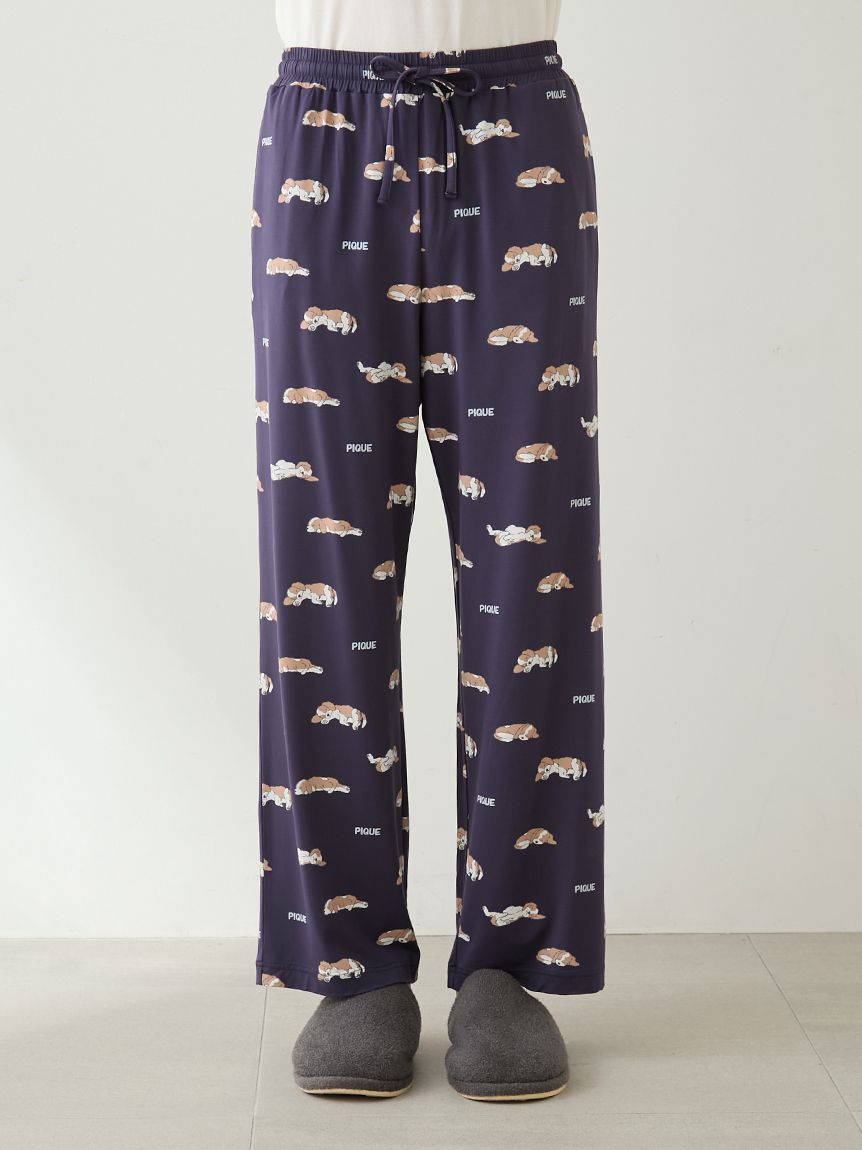 HOMME】レーヨンスリーピングドッグ柄ロングパンツ(ロングパンツ