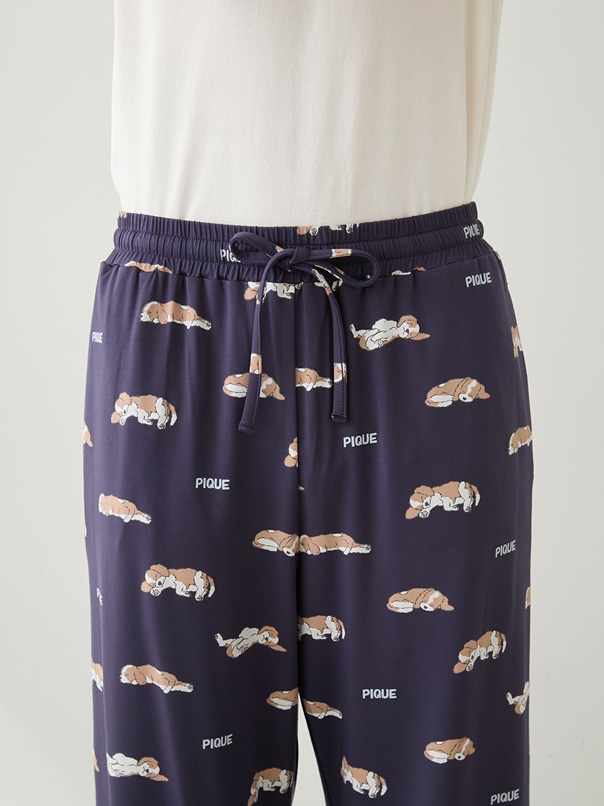 HOMME】レーヨンスリーピングドッグ柄ロングパンツ(ロングパンツ