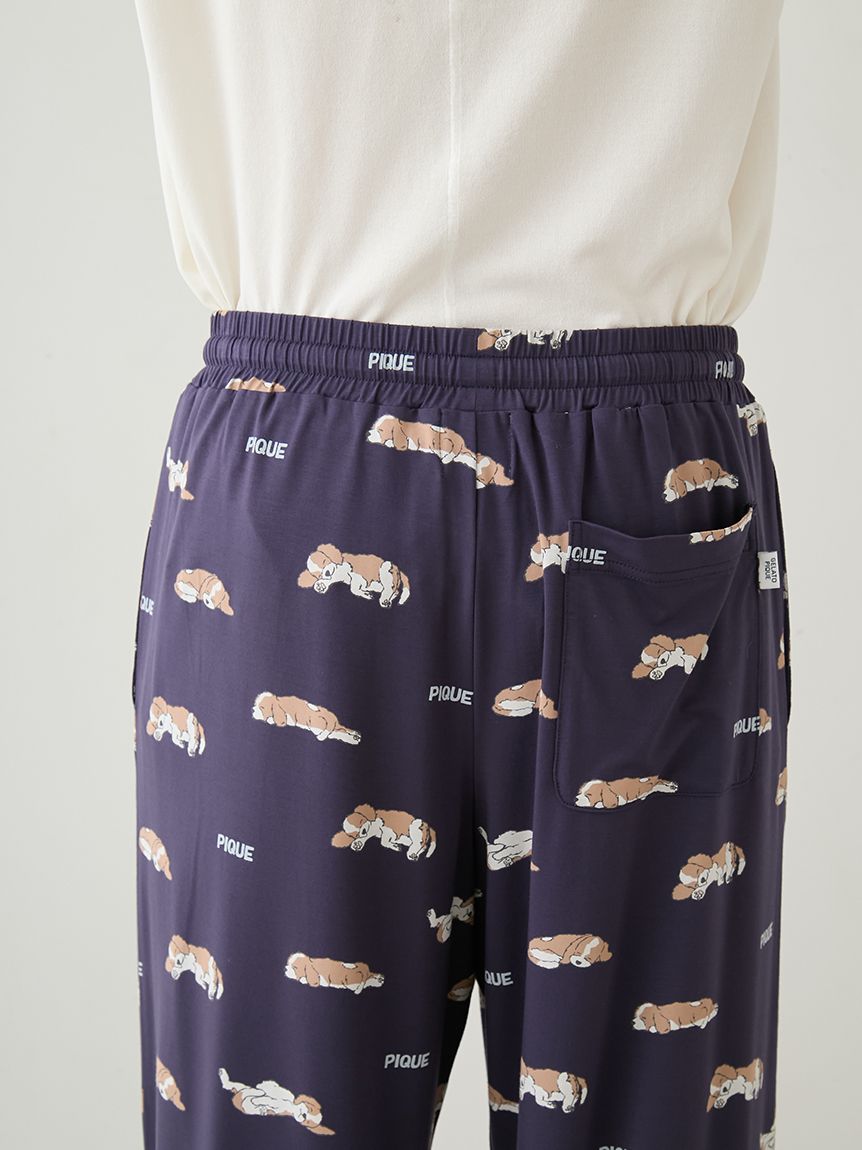 HOMME】レーヨンスリーピングドッグ柄ロングパンツ(ロングパンツ