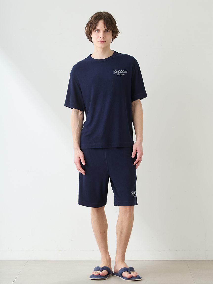 HOMME】【接触冷感】【UVカット】パイルワンポイントロゴ刺繍ハーフ