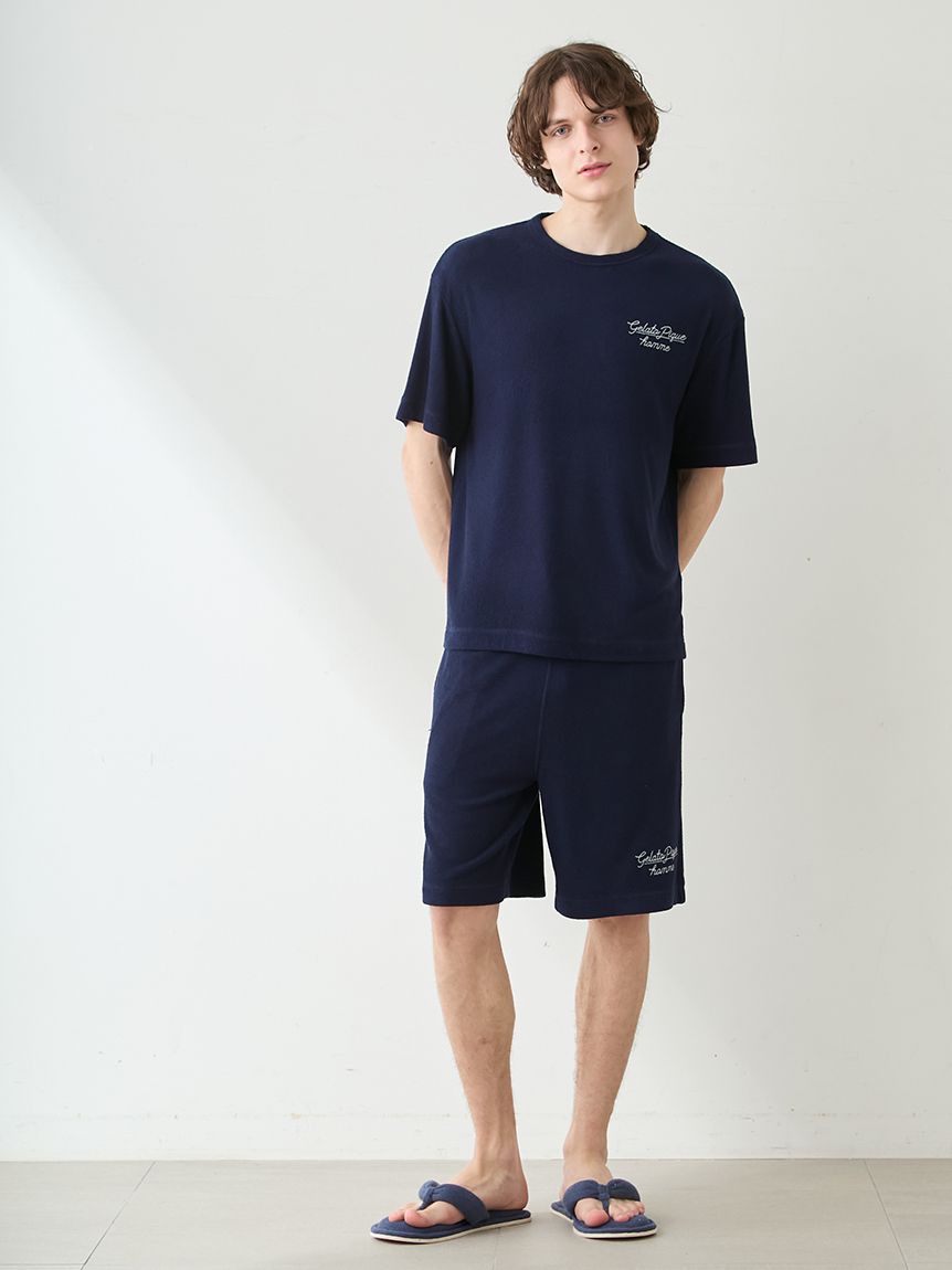 HOMME】【接触冷感】【UVカット】パイルワンポイントロゴ刺繍ハーフ