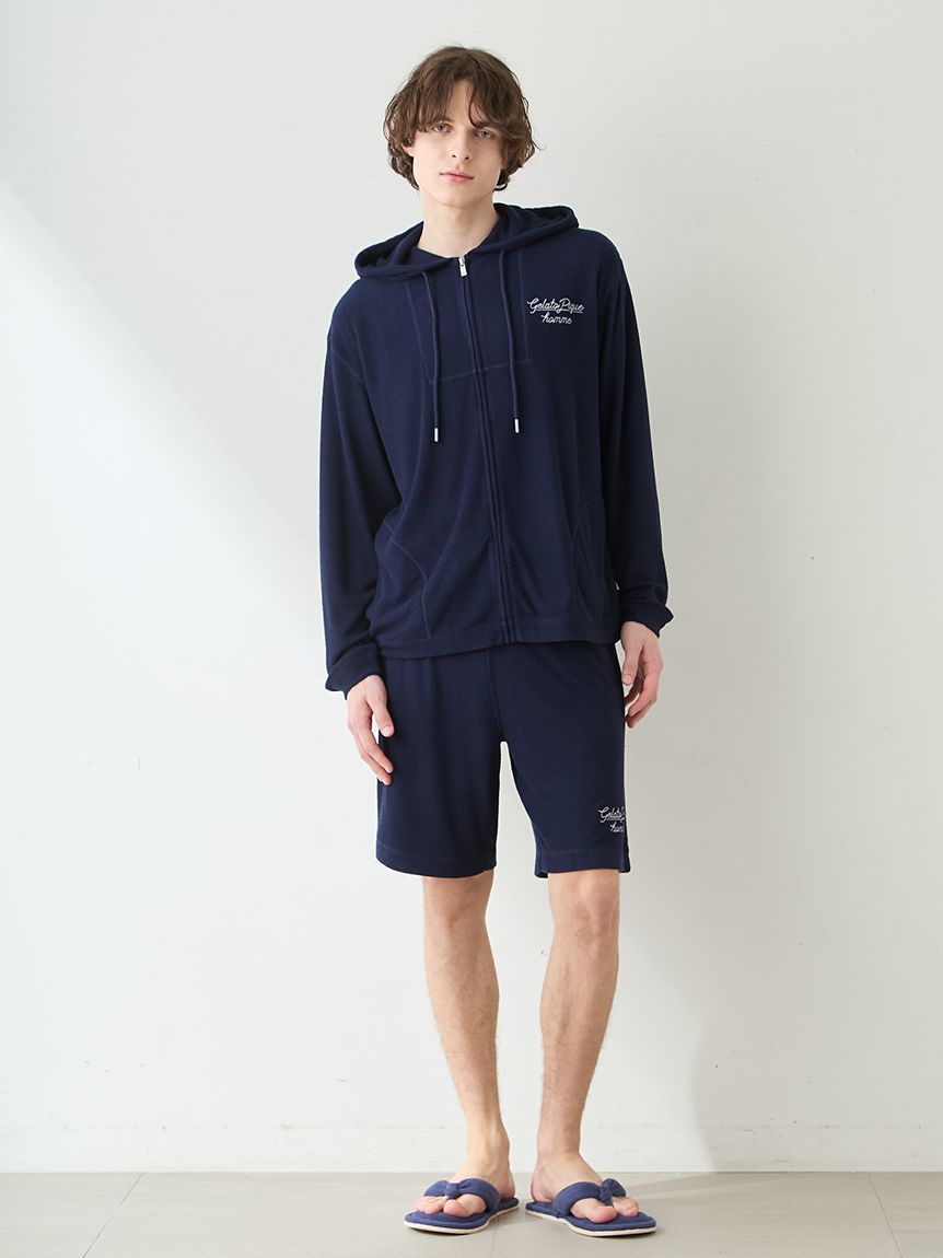 HOMME】【接触冷感】【UVカット】パイルワンポイントロゴ刺繍ハーフ
