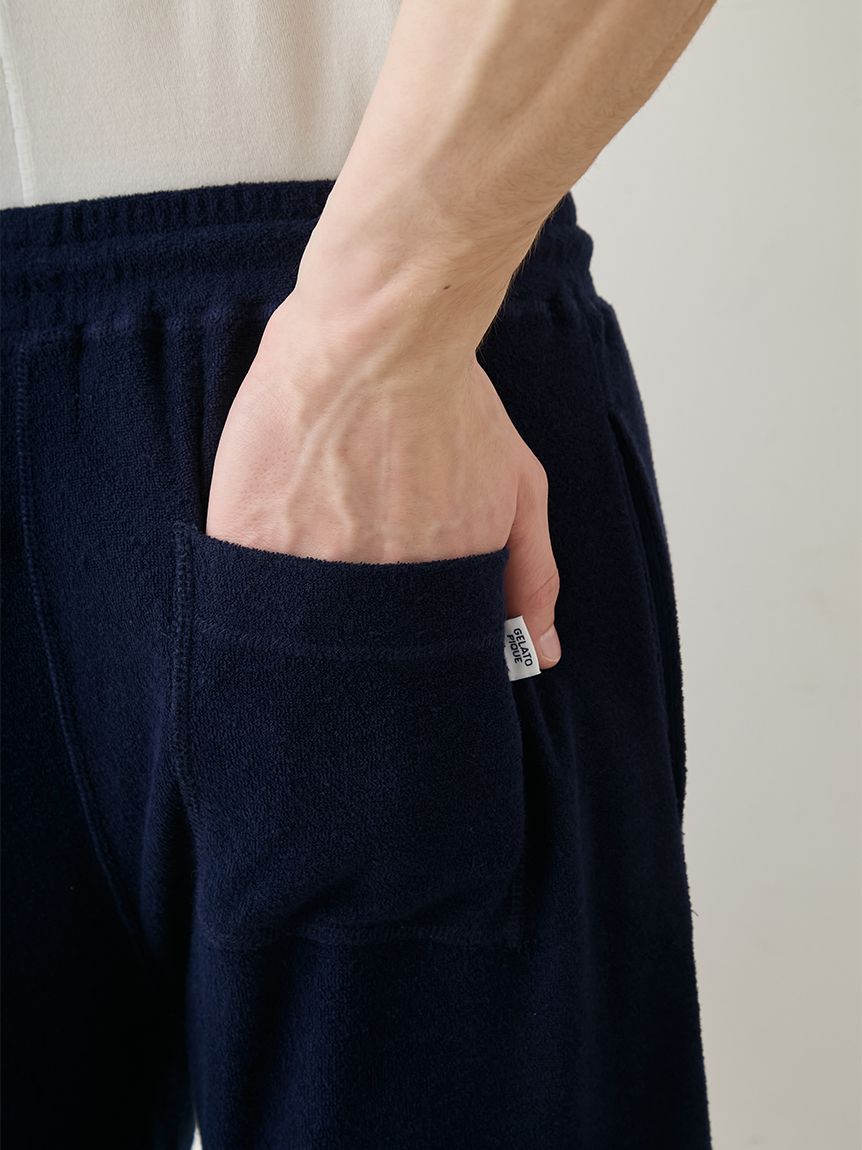 HOMME】【接触冷感】【UVカット】パイルワンポイントロゴ刺繍ハーフ