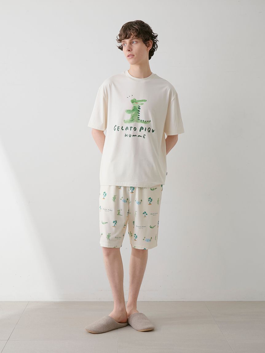 【gelato pique】接触冷感プリントTシャツ＆ショートパンツ gelato pique】接触冷感プリントTシャツ＆ショートパンツセット
