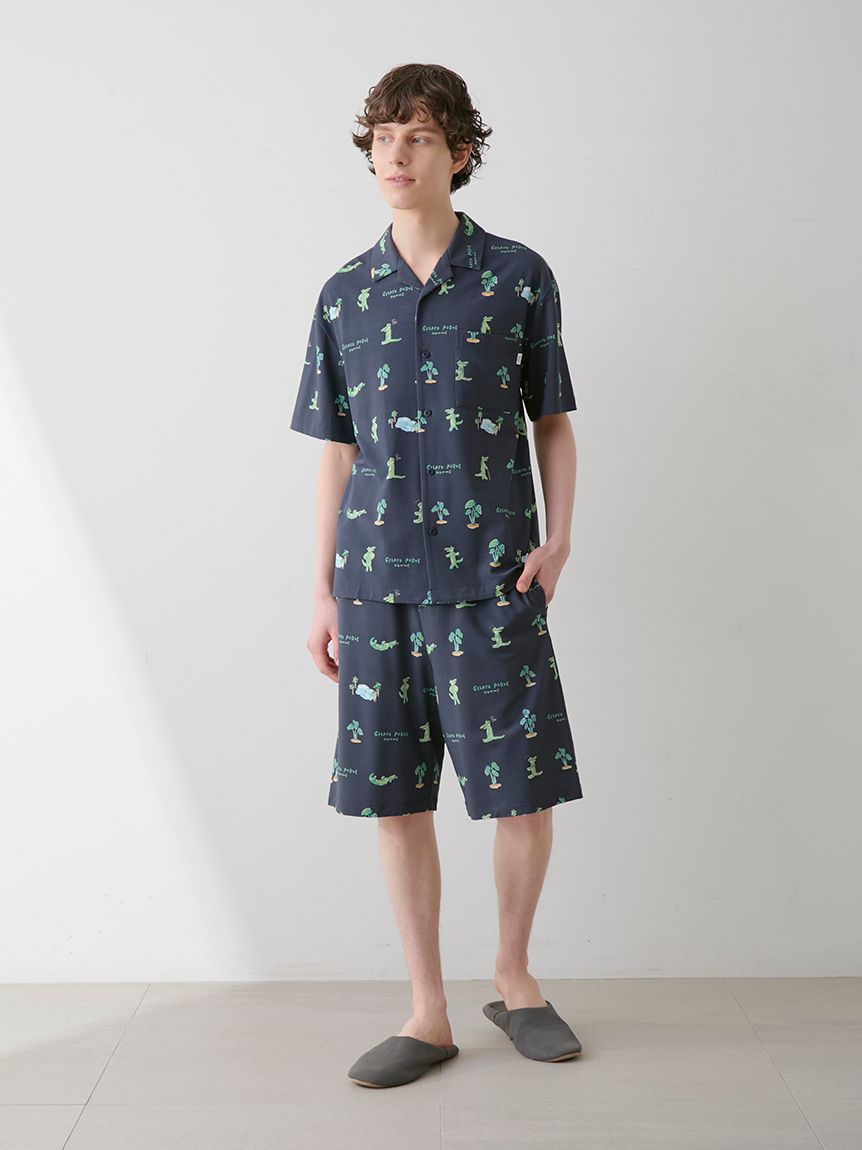 ジェラピケ　プリン柄　上下セット HOMME】【接触冷感】ワニ柄プリントシャツ(シャツ)｜ルーム