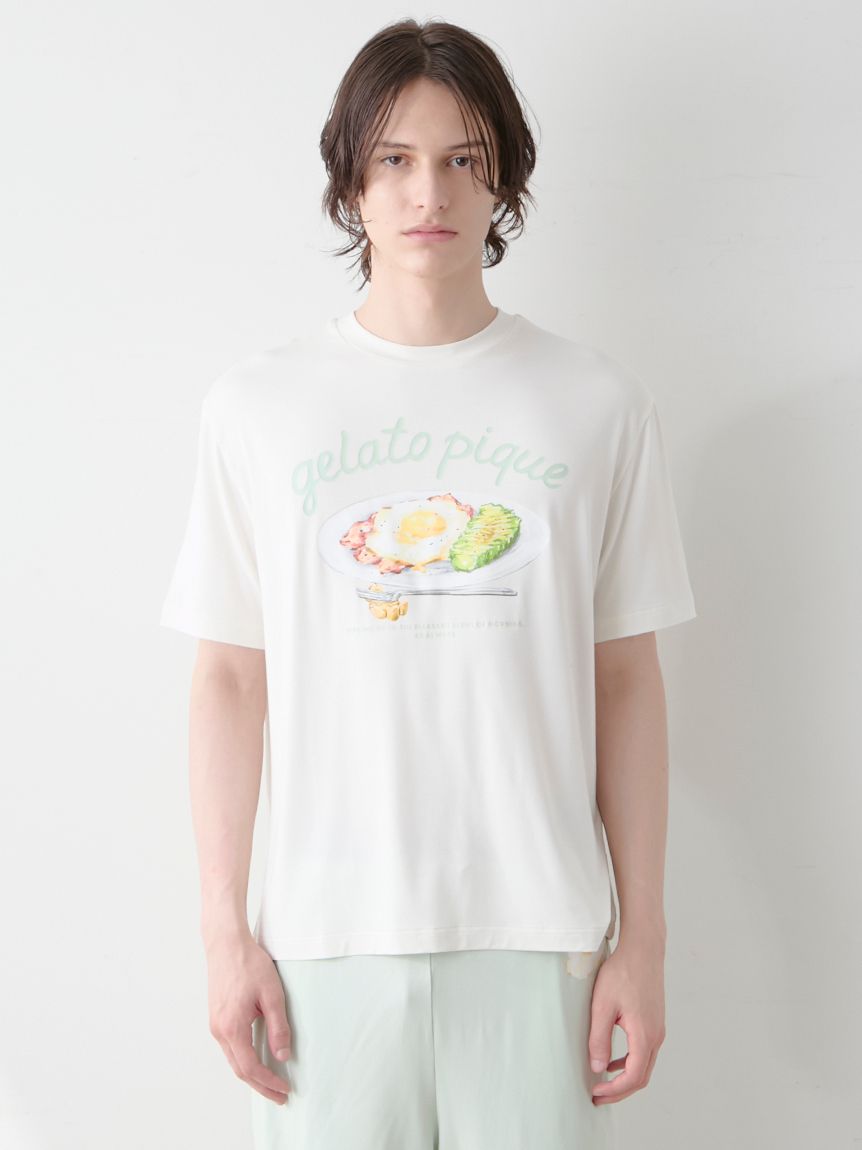 淡いオレンジが春っぽいHermesPiqures cinetiquesスウェット HOMME】【接触冷感】サニーサイドエッグワンポイントTシャツ