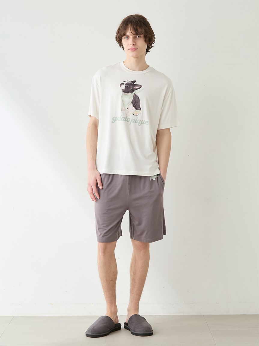 HOMME】【接触冷感】レーヨンボストンテリアワンポイントTシャツ