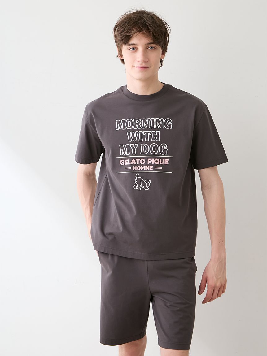 90s モーションプリント　ブラック　プリントTシャツ　シングル　フェード HOMME】モーニングドッグプリントTシャツ(カットソー・Tシャツ