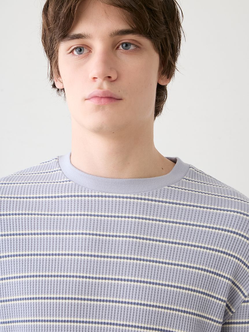 HOMME】ワッフルボーダーロンT(カットソー・Tシャツ)｜ルームウェア