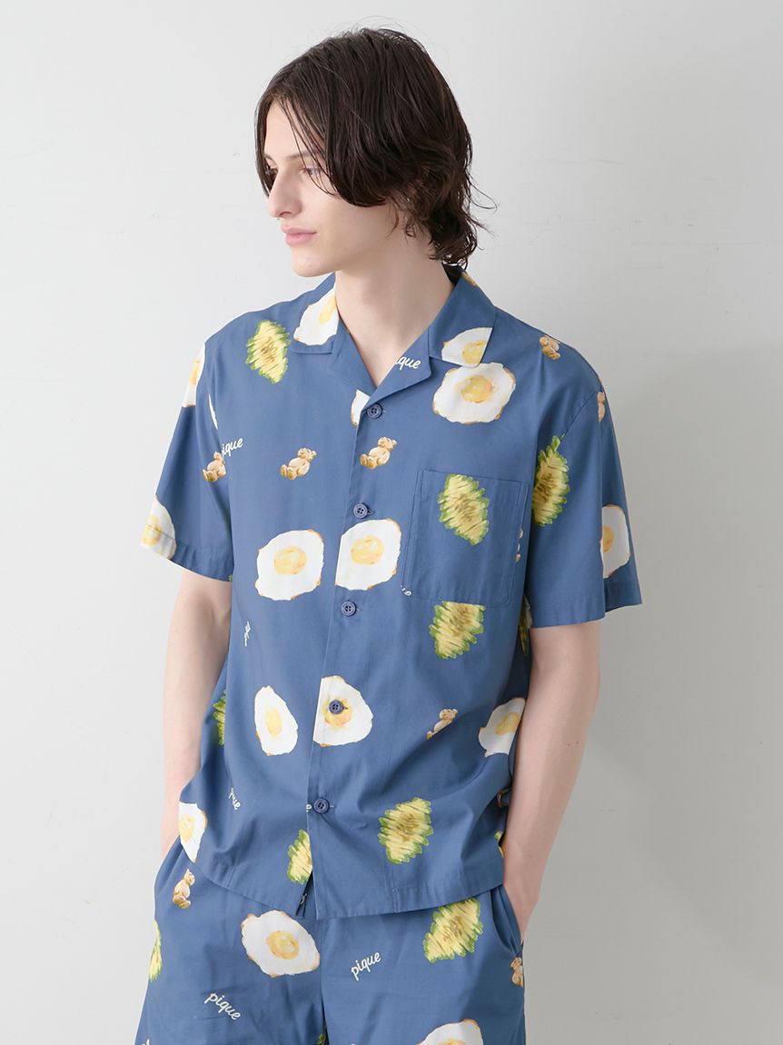 HOMME】サニーサイドエッグ総柄シャツ(シャツ)｜ルームウェア