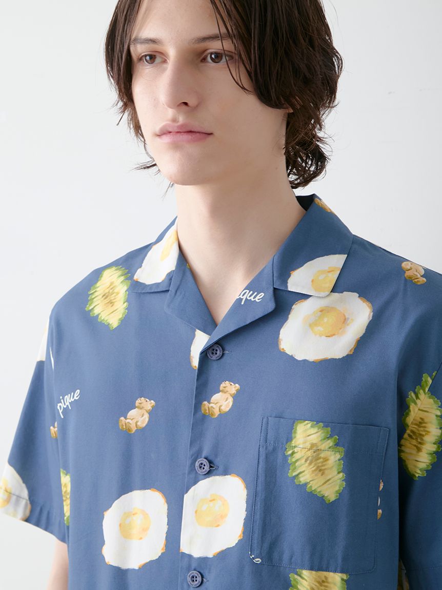 HOMME】サニーサイドエッグ総柄シャツ(シャツ)｜ルームウェア