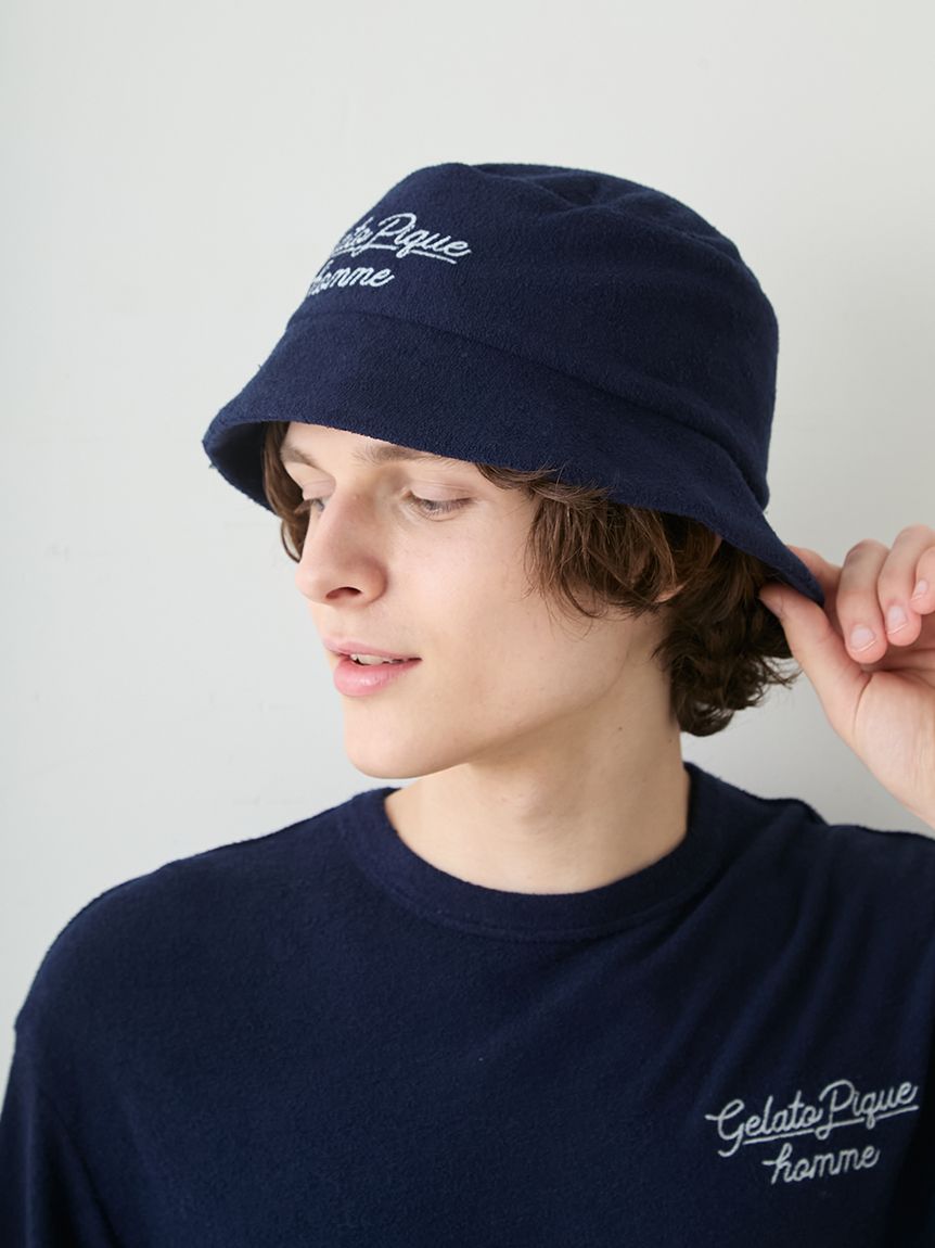HOMME】【接触冷感】【UVカット】パイルワンポイントロゴ刺繍ハット