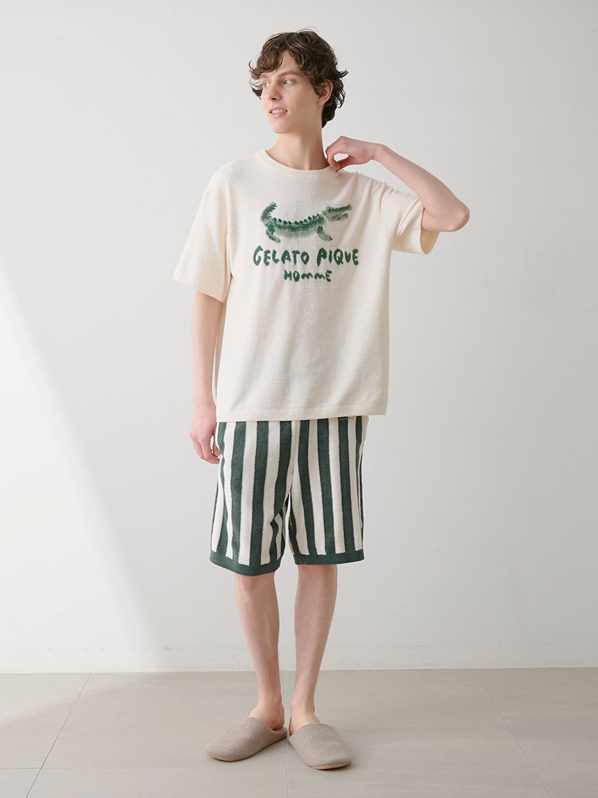 【即日発送】ルームウェア　gelatopiqué 半袖長ズボン HOMME】【接触冷感】フローズンレーヨンロゴプリントTシャツ