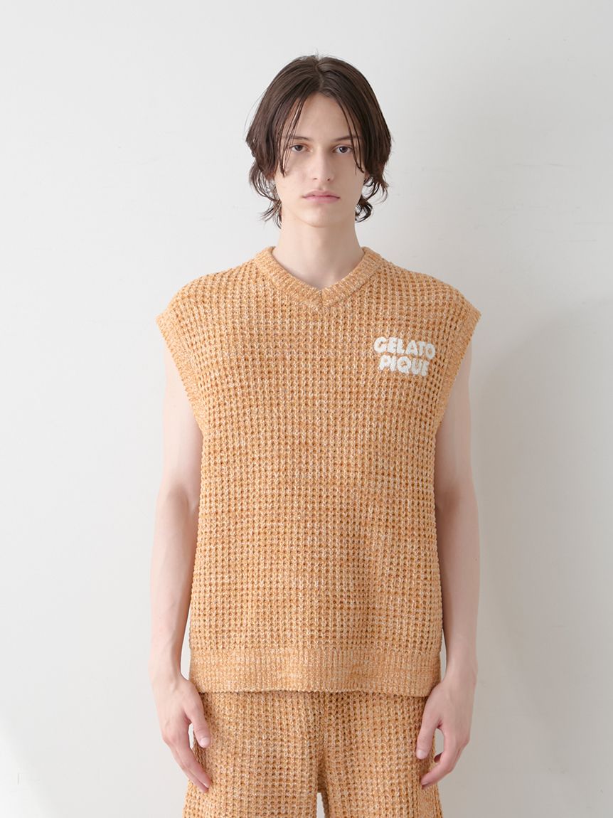 HOMME】メランジワッフルベスト(ニットプルオーバー)｜ルームウェア