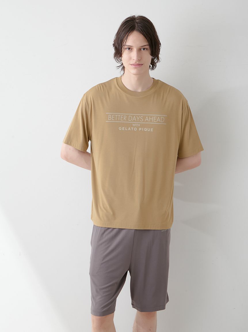 【HOMME】COOLレーヨンロゴTシャツ&ハーフパンツ HOMME】【接触冷感】クールレーヨンロゴTシャツ＆ハーフパンツ