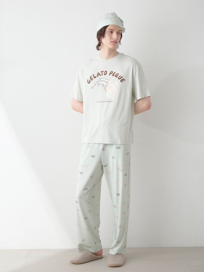 ONLINE限定】【HOMME】sleeping cat ワンポイントTシャツ＆総柄ロング