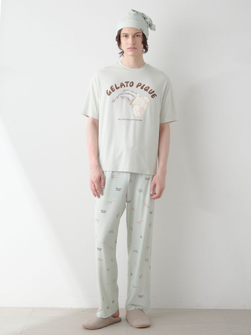 ONLINE限定】【HOMME】sleeping cat ワンポイントTシャツ＆総柄ロング
