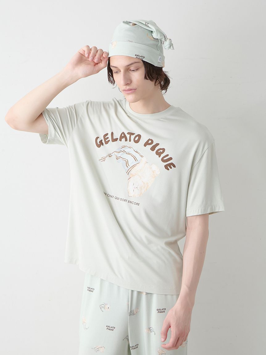 ONLINE限定】【HOMME】sleeping cat ワンポイントTシャツ＆総柄ロング