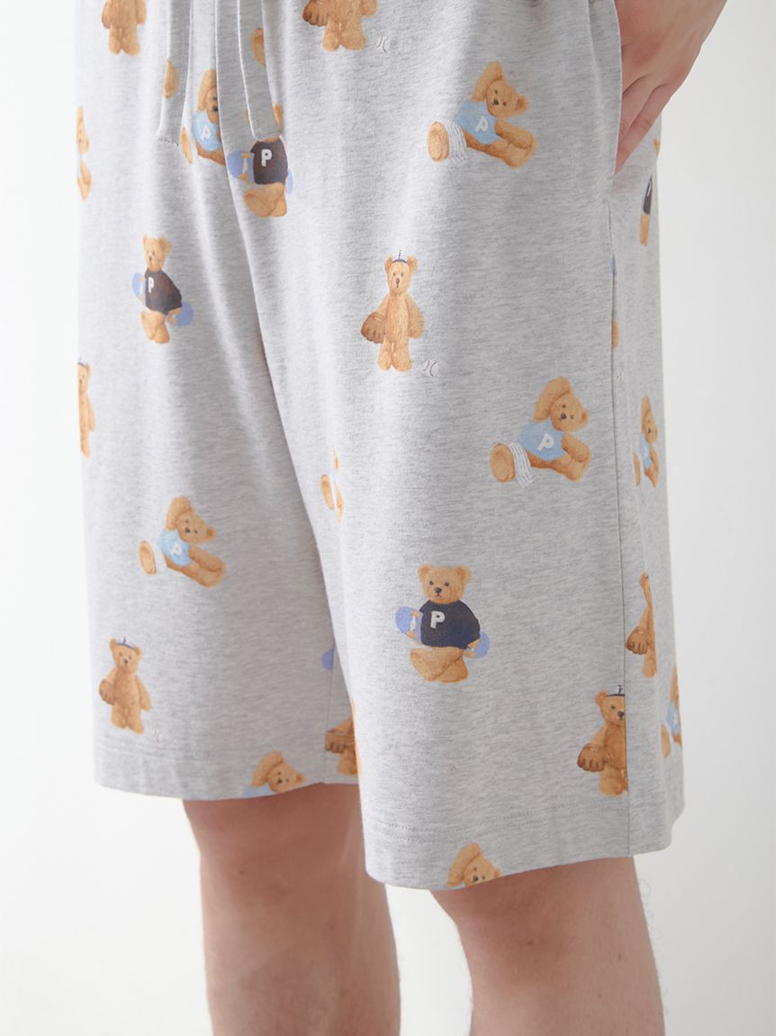 【JUNIOR】ベアワンポイントTシャツ&ベア柄ショートパンツセット　グレー JUNIOR】スポーティーベアワンポイントTシャツ＆総柄ショート