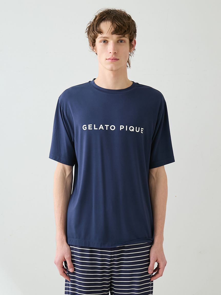 HOMME】レーヨンロゴTシャツ&ボーダーハーフパンツセット(カットソー