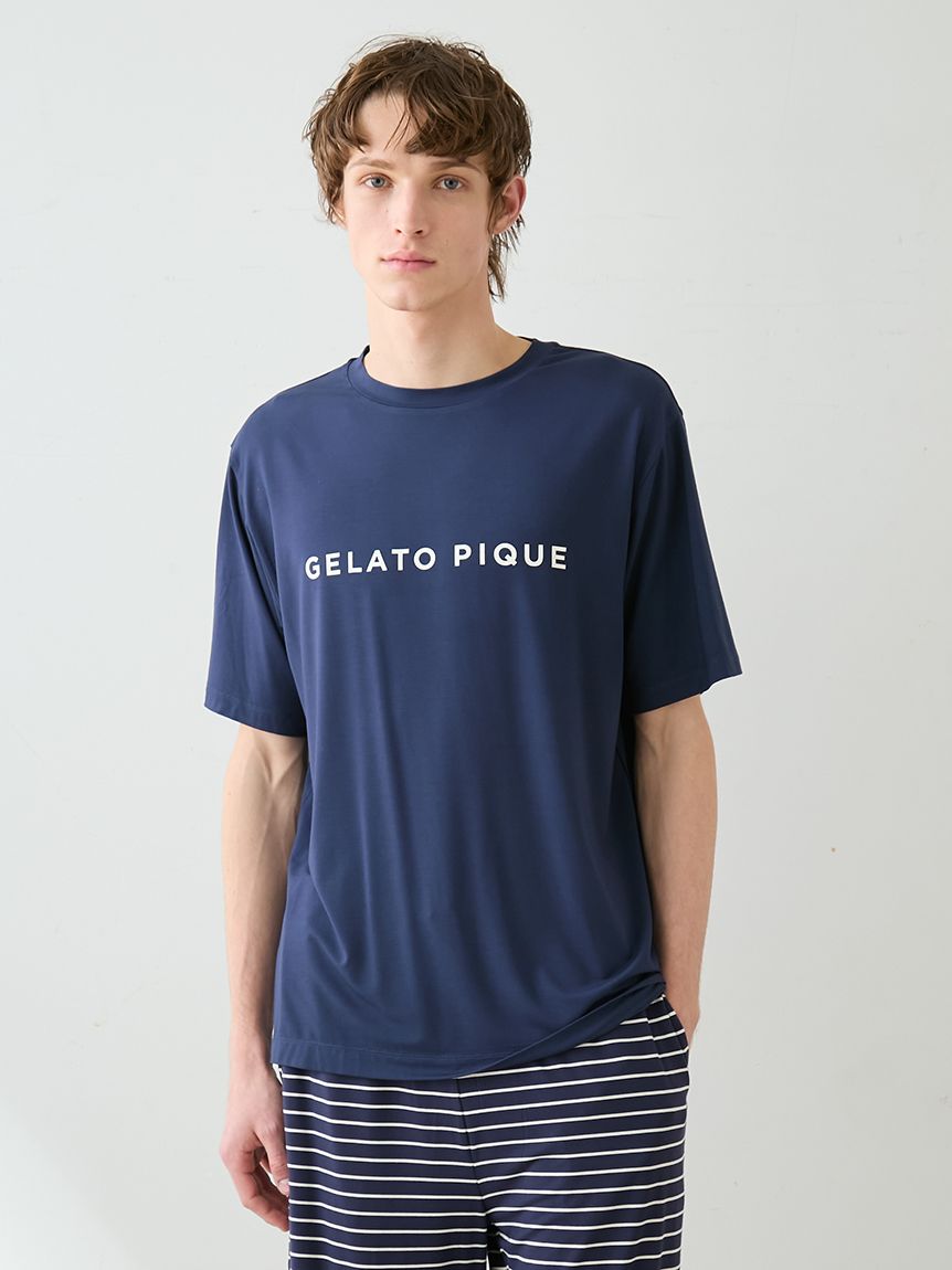 HOMME】レーヨンロゴTシャツ&ボーダーハーフパンツセット(カットソー