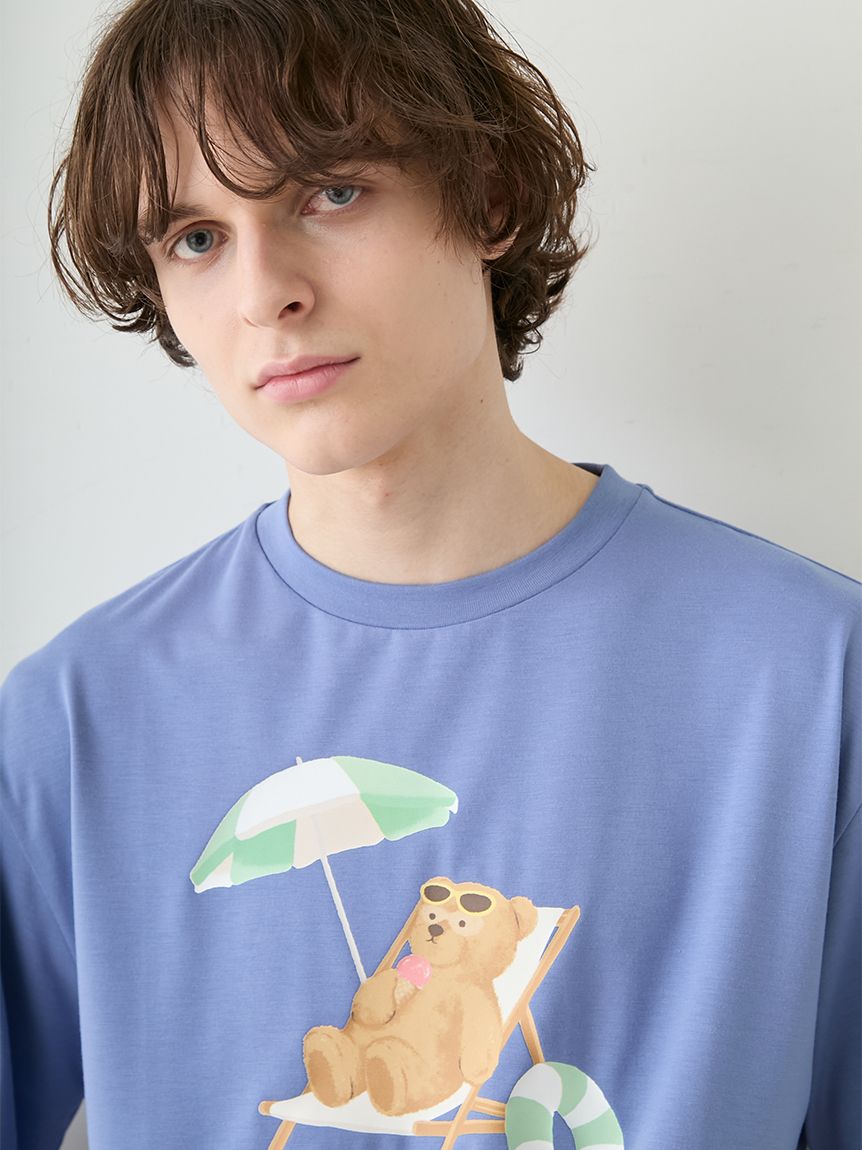 ONLINE限定】【HOMME】【接触冷感】サマーベア柄ワンポイントTシャツ