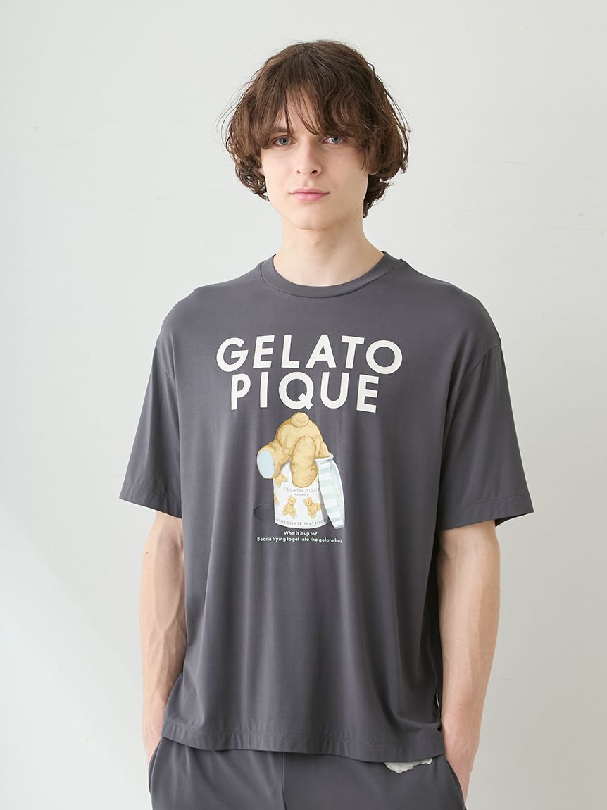 ONLINE限定】【HOMME】【接触冷感】レーヨンジェラートベアプリントT