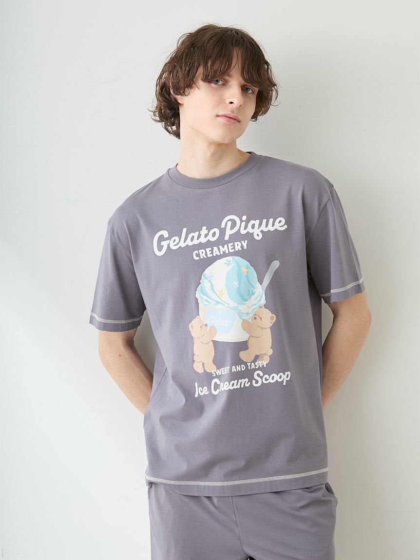 gelatopique 美品⭐︎ベアワンポイントルームウェアセットグレー値下げ不可 HOMME】【接触冷感】アイスクリームベアワンポイントTシャツ