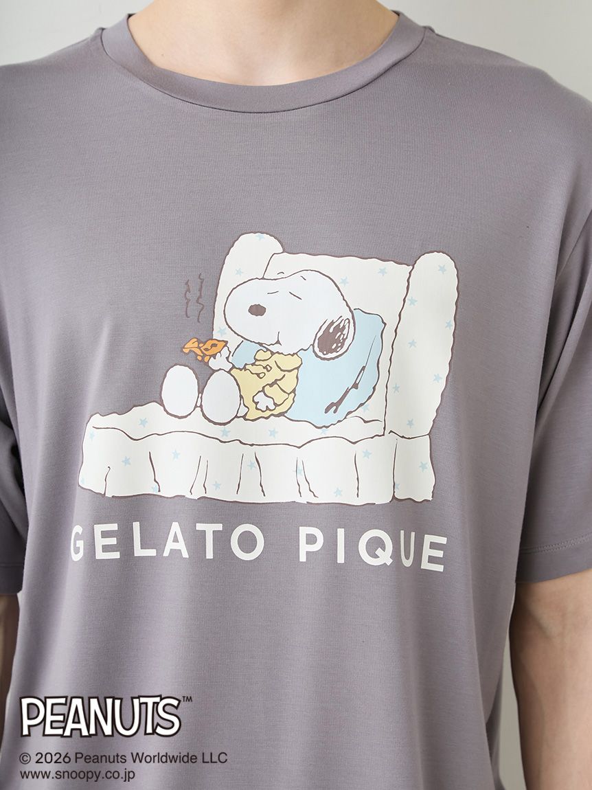 新品 ジェラートピケ スヌーピー ワンポイントTシャツ＆ジェラート柄ロングパンツ PEANUTS】【HOMME】【接触冷感】ワンポイントTシャツ(カットソー・T