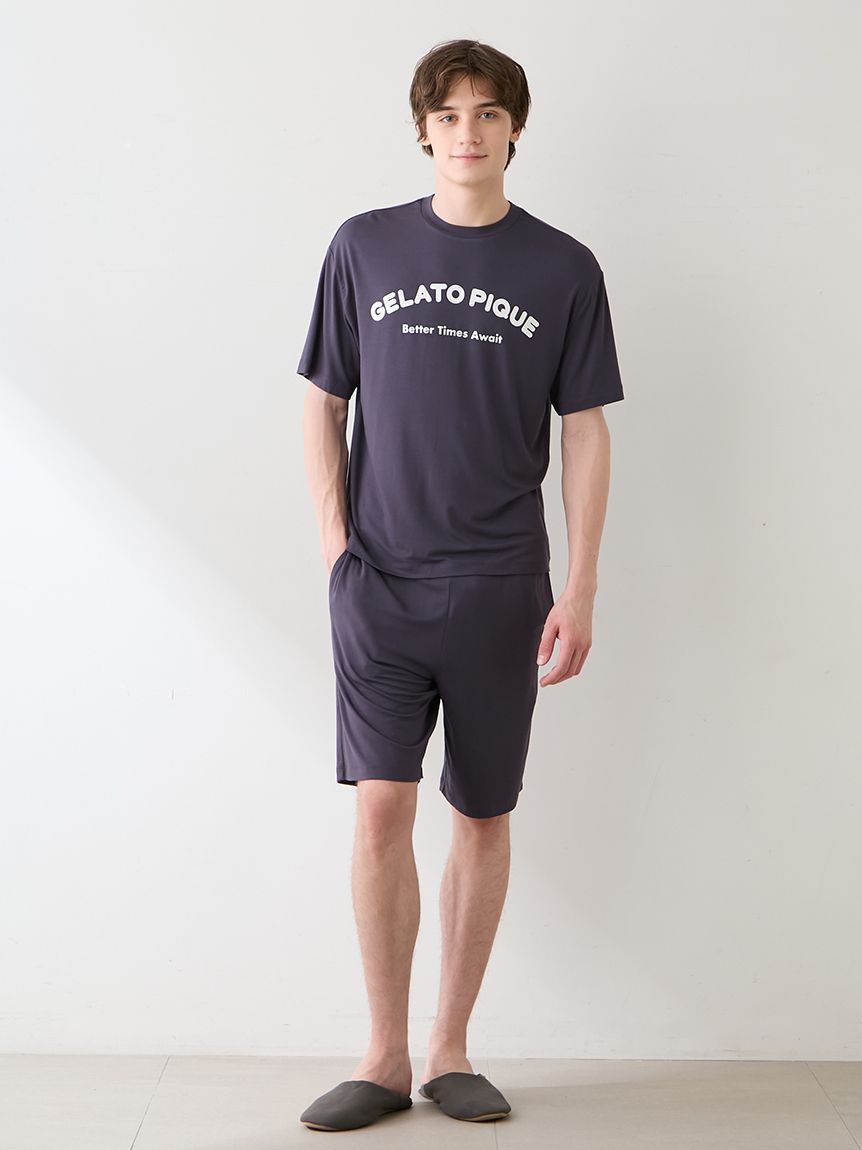 HOMME】【接触冷感】カジュアルレーヨンロゴTシャツ&ハーフパンツ