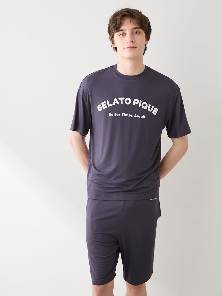 HOMME】【接触冷感】カジュアルレーヨンロゴTシャツ&ハーフパンツ