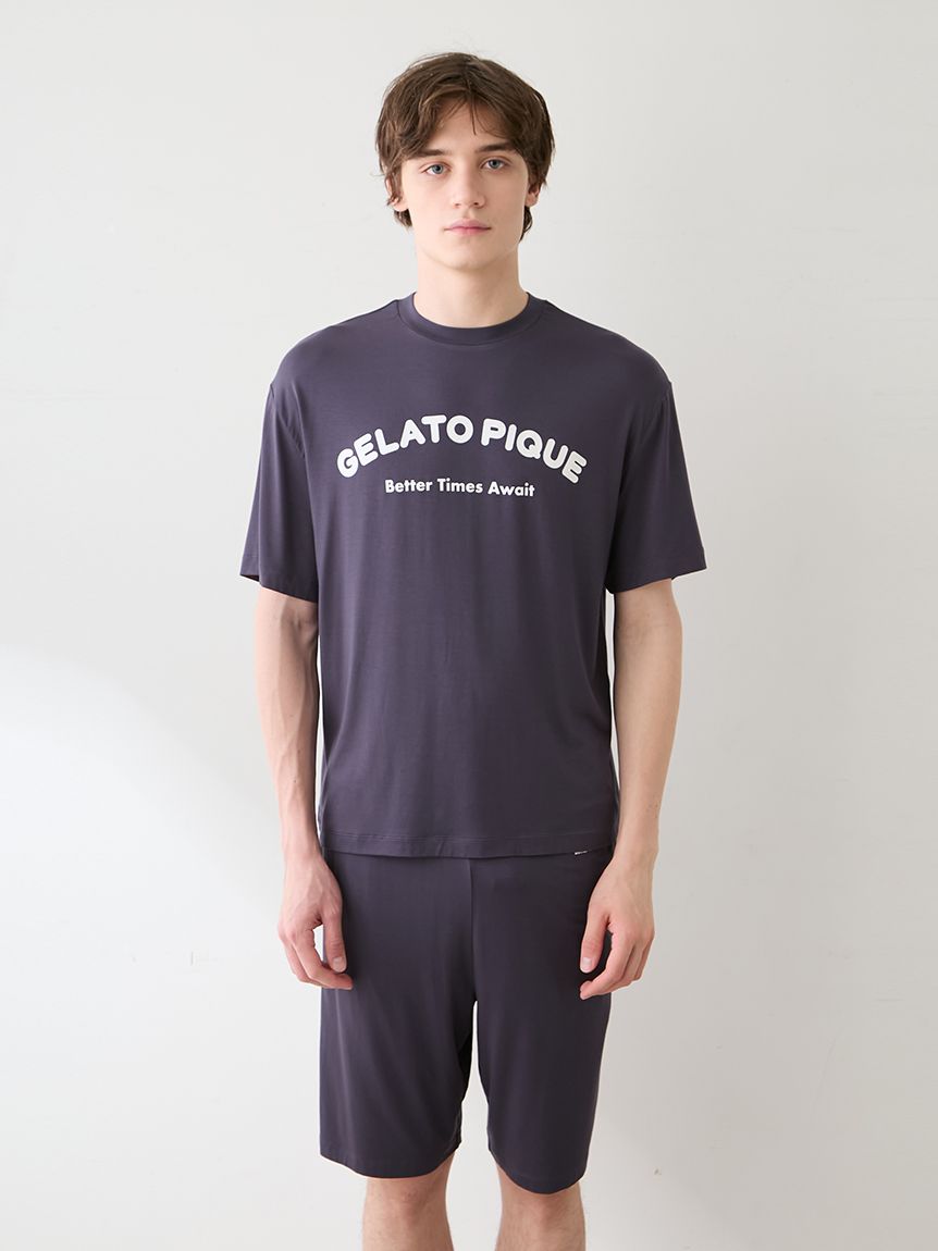 HOMME】カジュアルレーヨンロゴTシャツ&ハーフパンツセット(カットソー