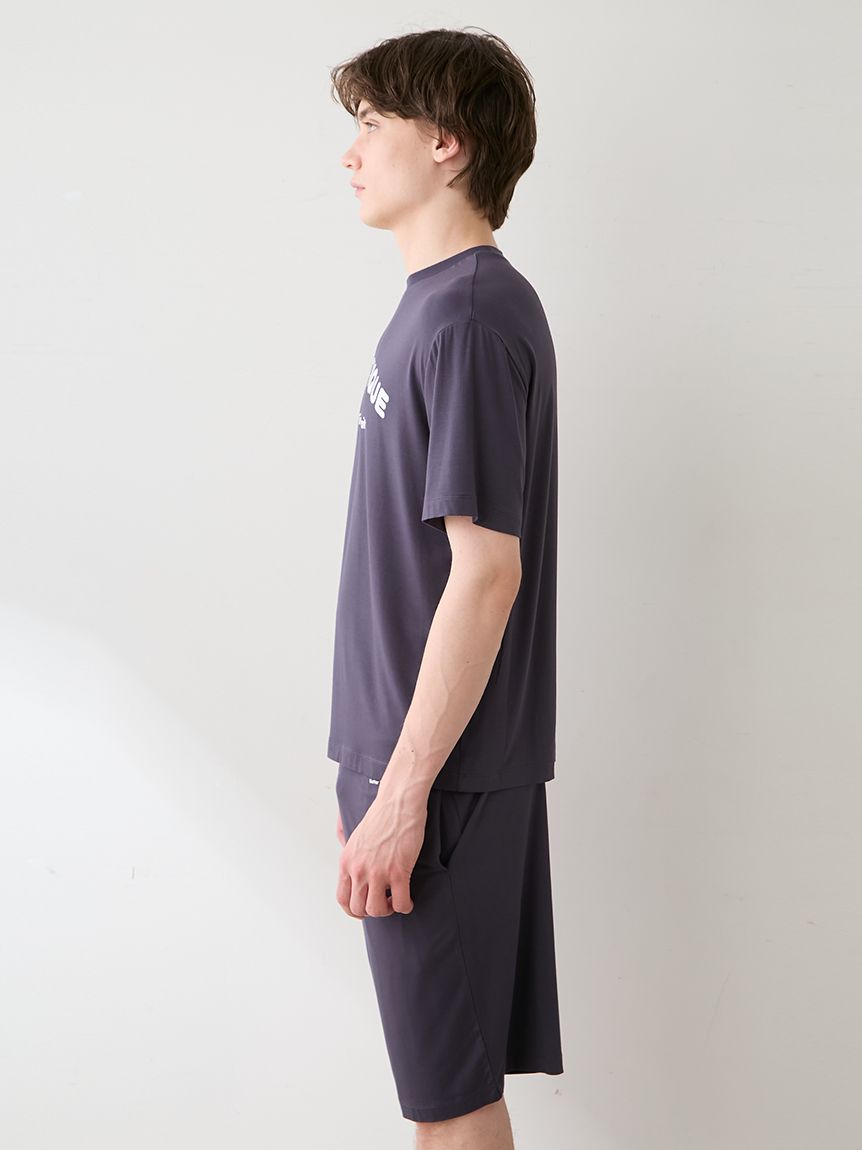 HOMME】【接触冷感】カジュアルレーヨンロゴTシャツ&ハーフパンツ