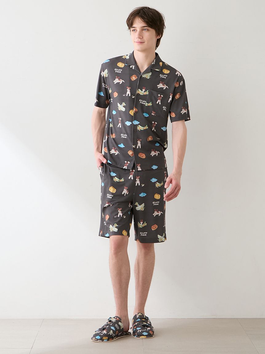 ヒラノトシユキ】【HOMME】【接触冷感】PLANEDOG柄プリントシャツ