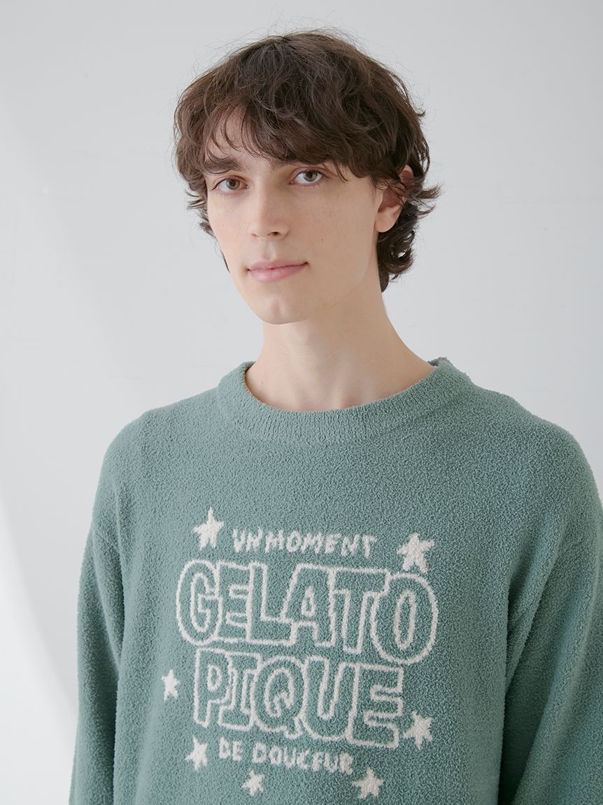 HOMME】エアモコピケロゴジャガードプルオーバー(ニットプル