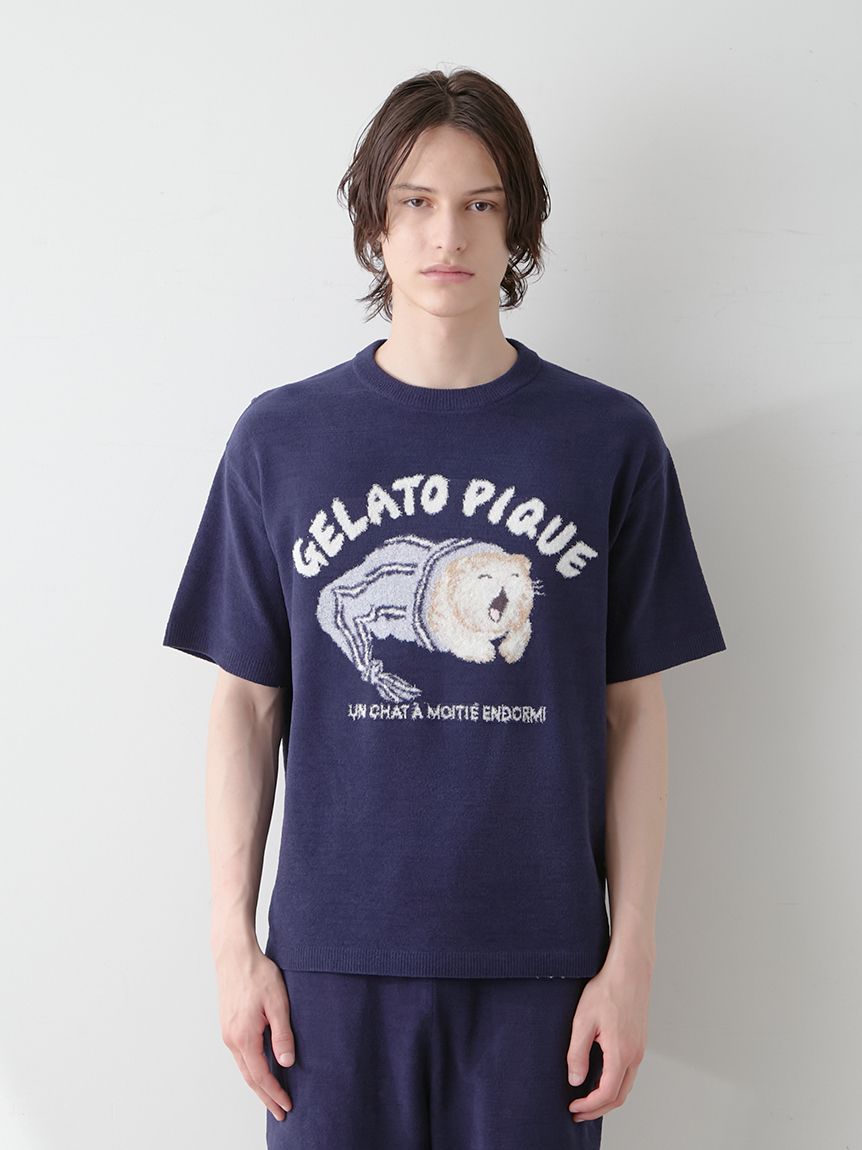 HOMME】sleeping cat ジャガードプルオーバー(ニットプルオーバー