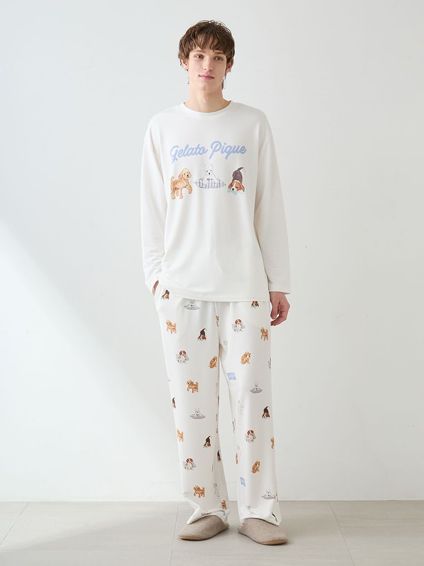UNISEX】プレイフルDOGワンポイントロンT｜ルームウェア・パジャマ通販