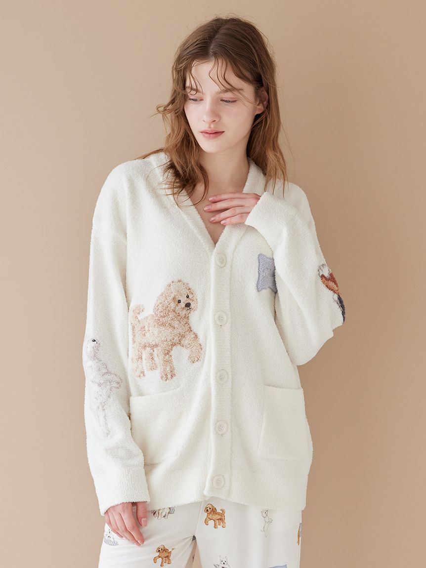 【UNISEX】エアリーモコプレイフルDOGジャガードカーディガン MLサイズ UNISEX】エアリーモコプレイフルDOGジャガードカーディガン｜ルーム