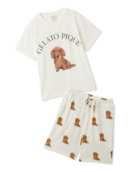 JUNIOR】 DOG柄Tシャツ&ショートパンツセット(ボトムス)｜ルームウェア