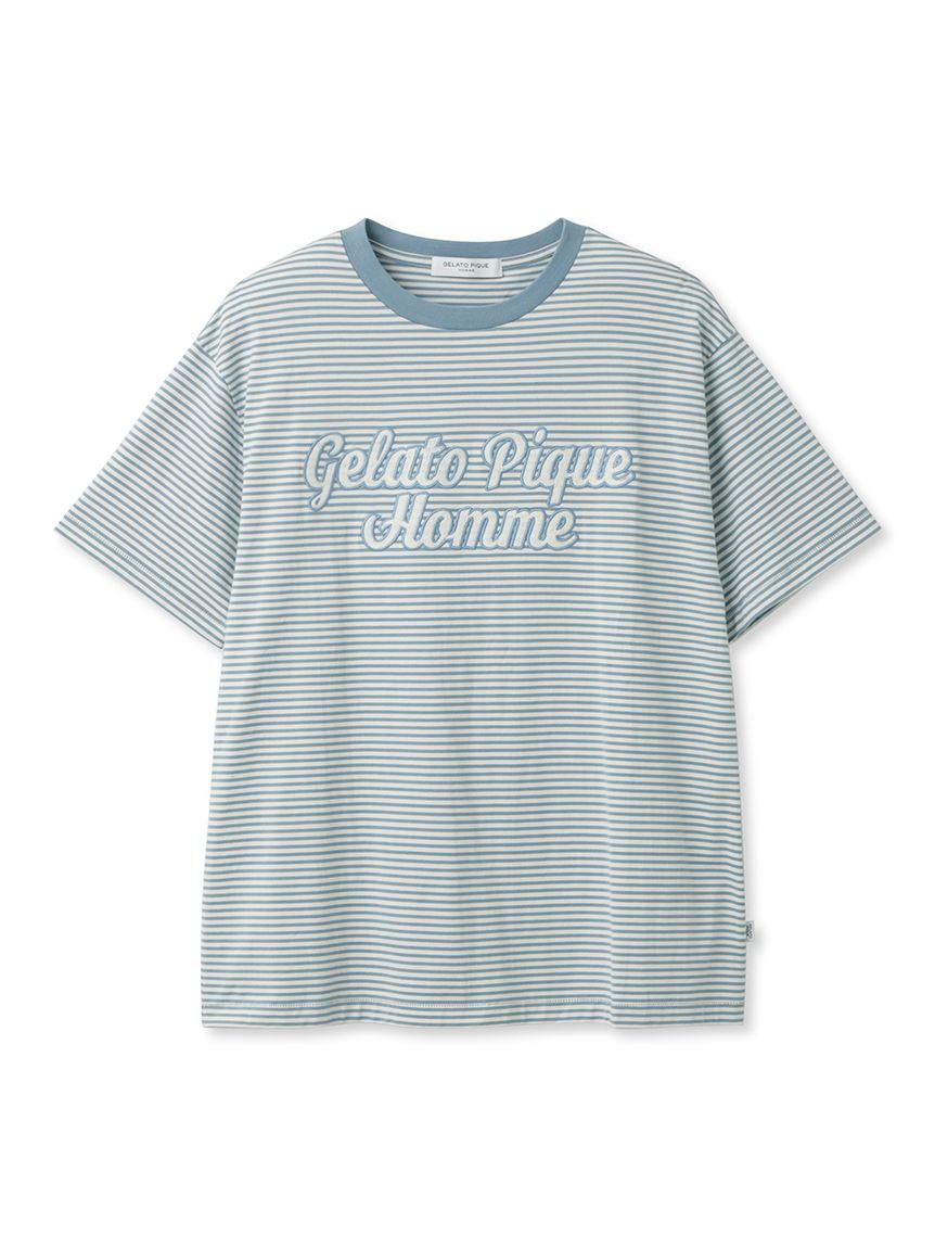 【HOMME】チェーンステッチロゴボーダーTシャツ(BLU-M)