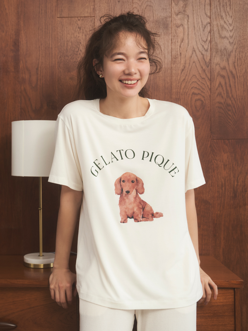 DOG柄ワンポイントTシャツ(カットソー・Tシャツ)｜ルームウェア