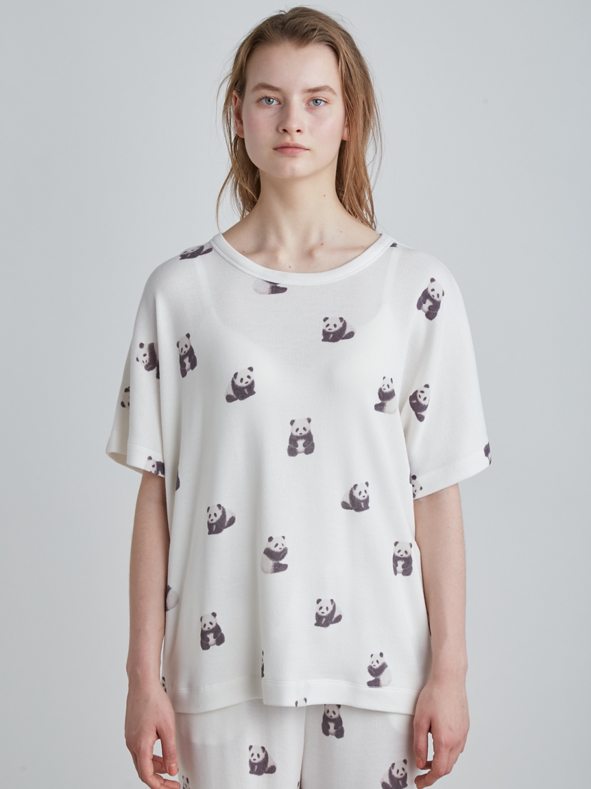 パンダモチーフＴシャツ(カットソー・Tシャツ)｜ルームウェア 