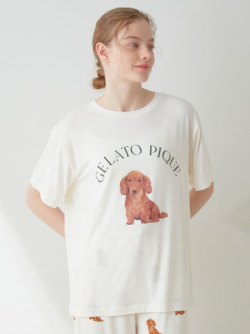 DOG柄ワンポイントTシャツ(カットソー・Tシャツ)｜ルームウェア