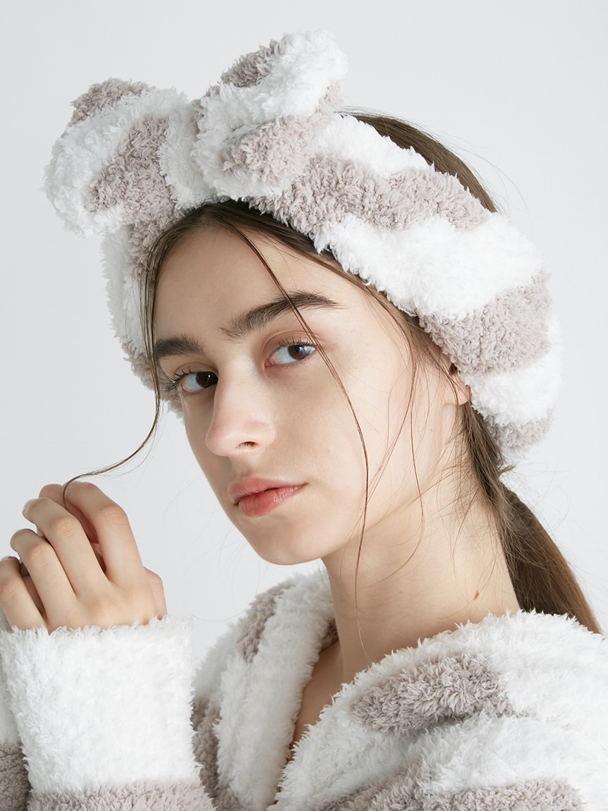 最も 新品 ジェラートピケ ふわふわリボンヘアバンド ヘアターバン ボーダー グレー ルームウェア News Elegantsite Gr