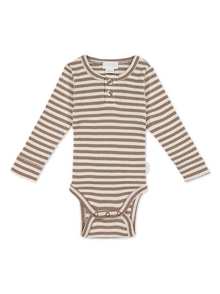 長袖ボディスーツNarrow Stripe Tweed/Cloud／オーガニックコットンモダール(洋服) │ JAMIE KAY （ジェイミー ...