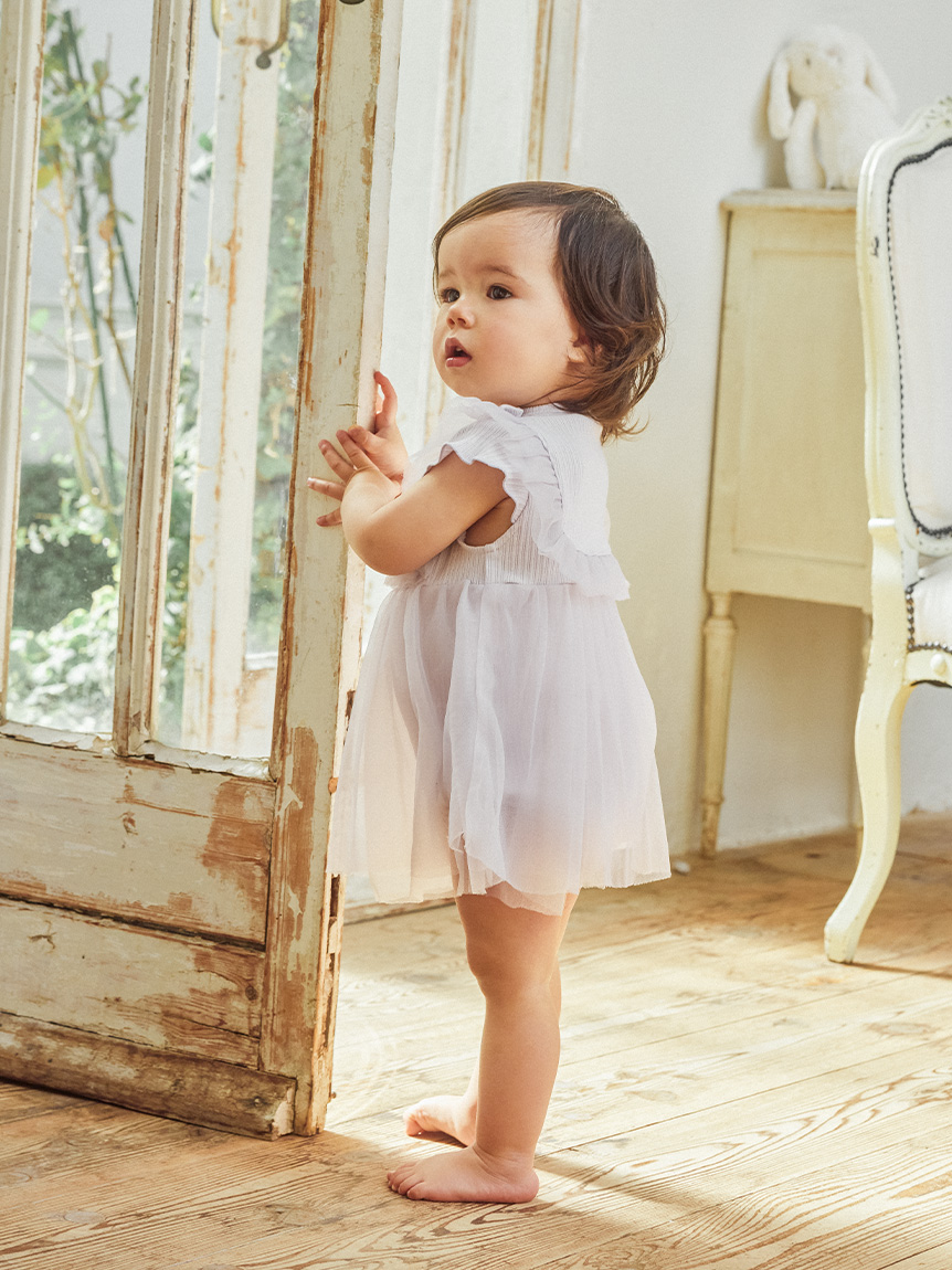 チュールフリルロンパース