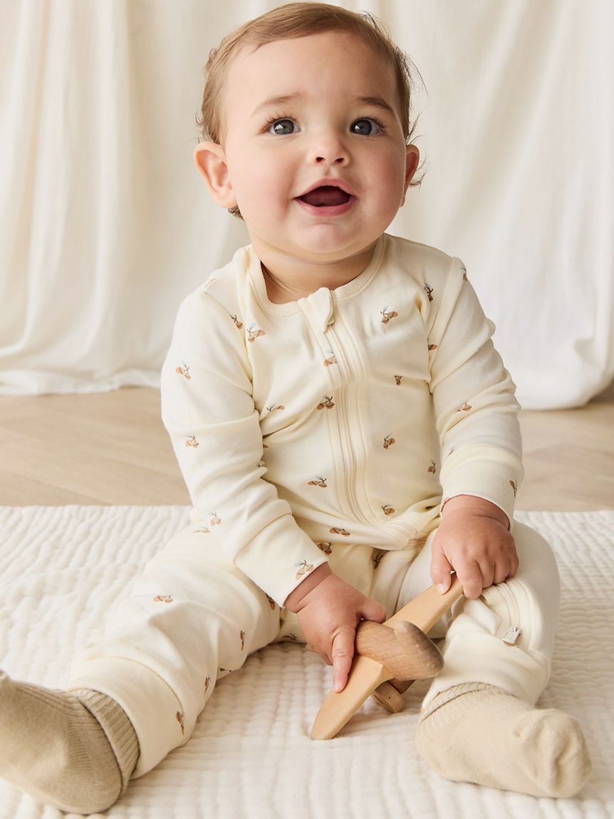 長袖ロンパースForest Night Acorns／オーガニックコットン(洋服