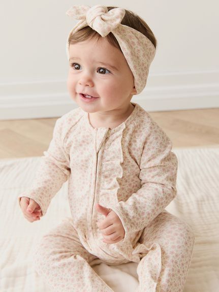 長袖足つきロンパースPenelope Rose Small／オーガニックコットン(洋服