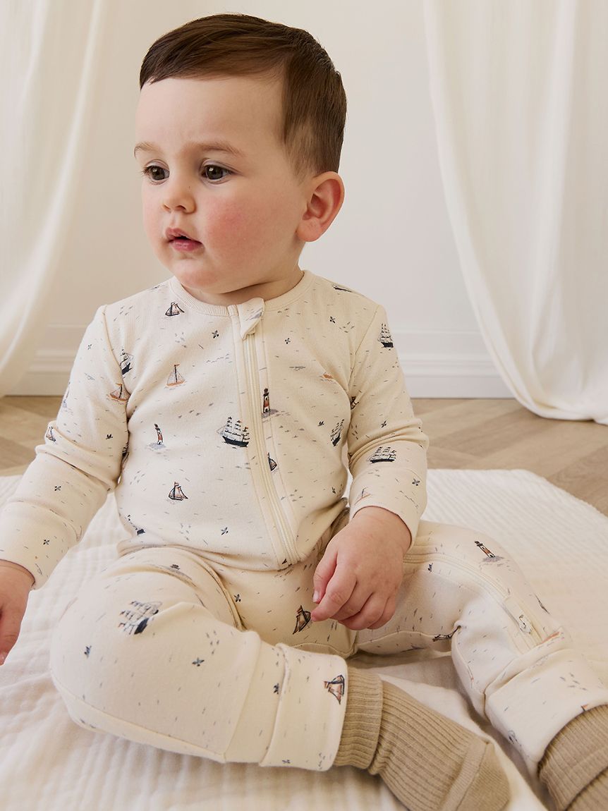 iver&isla 2y ロンパース ベビー】長袖前あきロンパース Sailing Day／オーガニックコットン（60